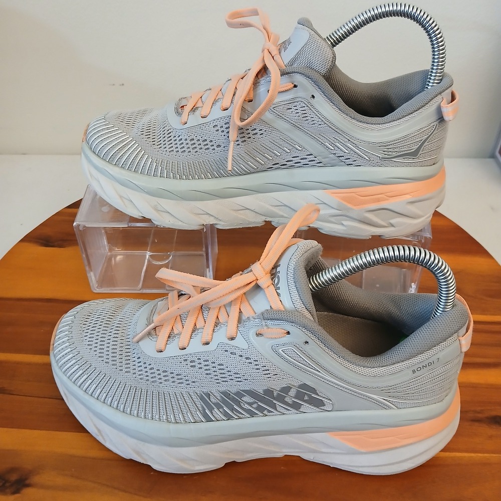 Hoka One One Bondi 7 Womens 6.5 Gray Running Shoes Sneakers 1110519 HMSH